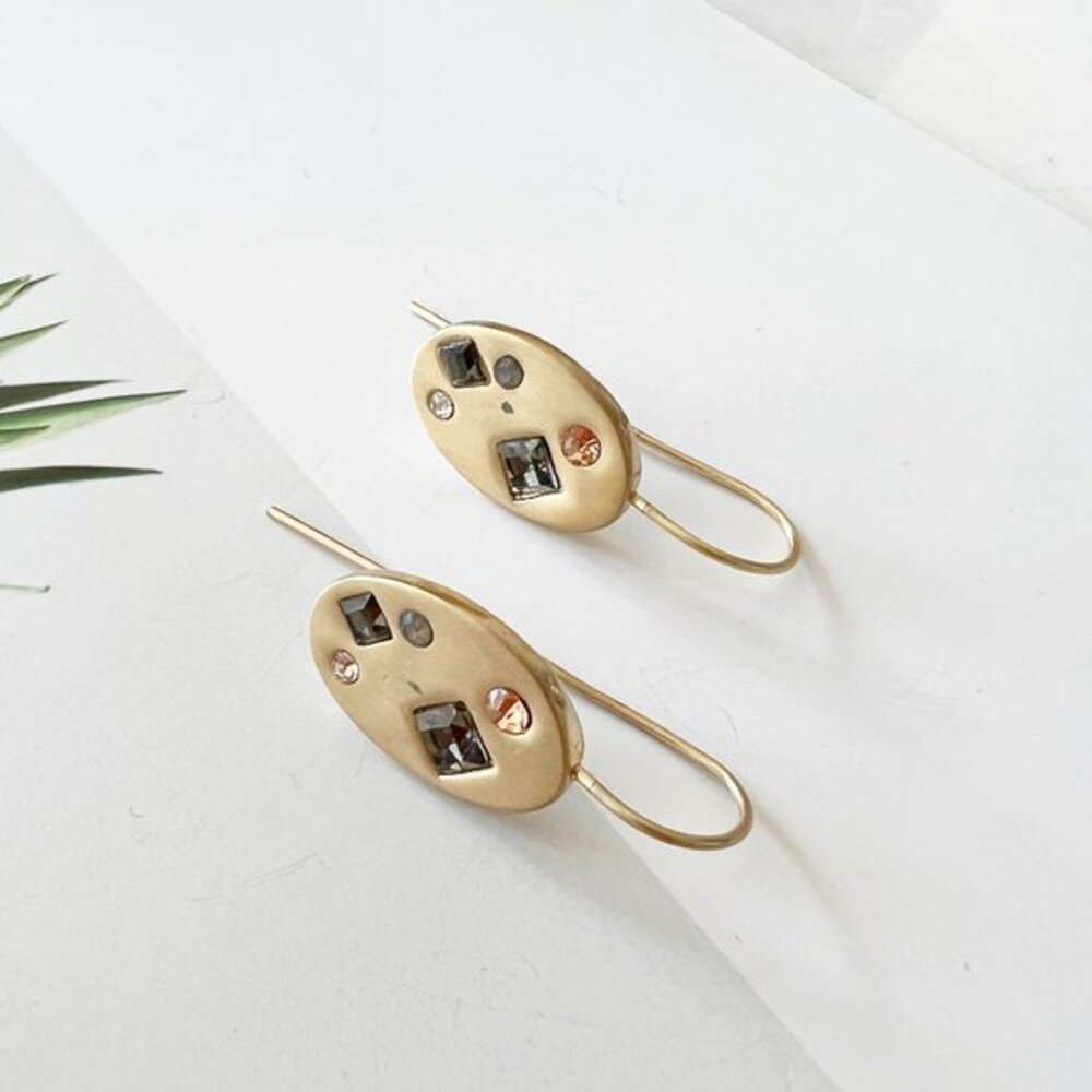 Anthropologie Glass Crystal Disc Threader Earrings